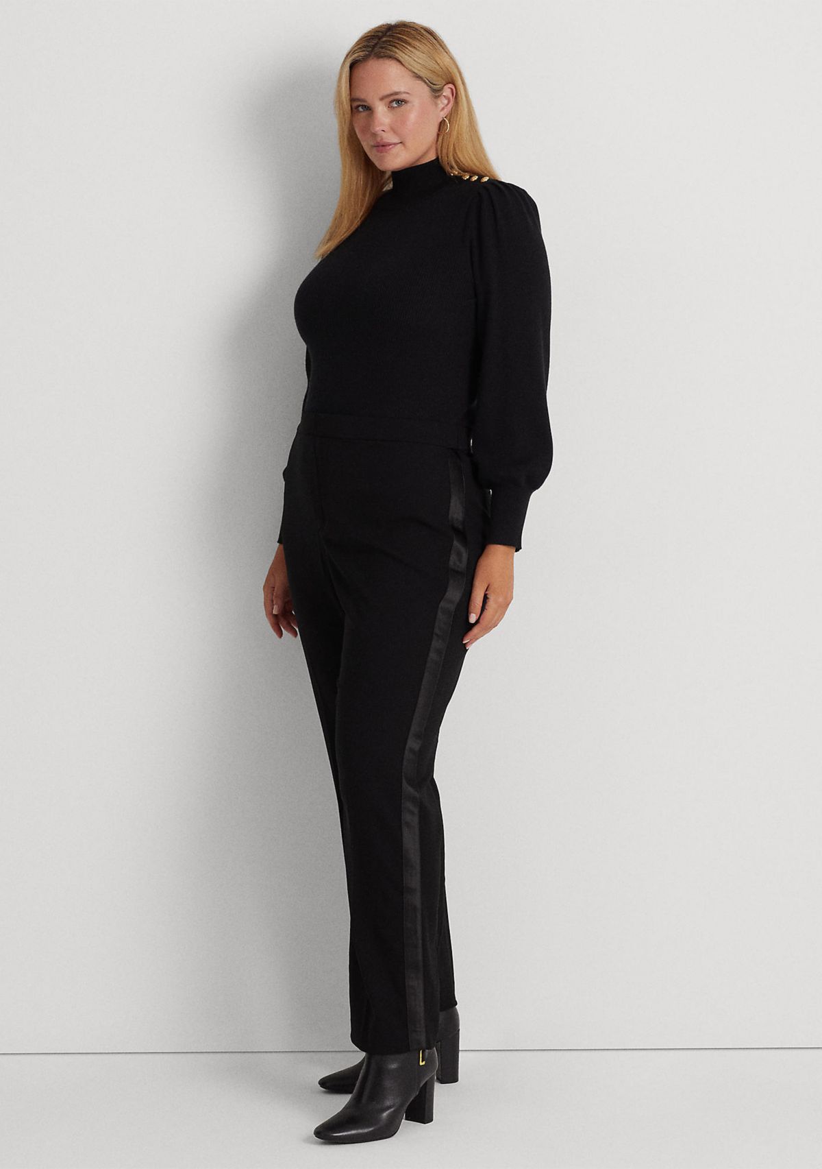 Plus Size Side Stripe Wool Crepe Pants