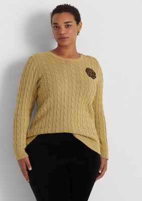 Lauren Ralph Lauren Plus Size Metallic Button Trim Cable Knit Sweater | belk