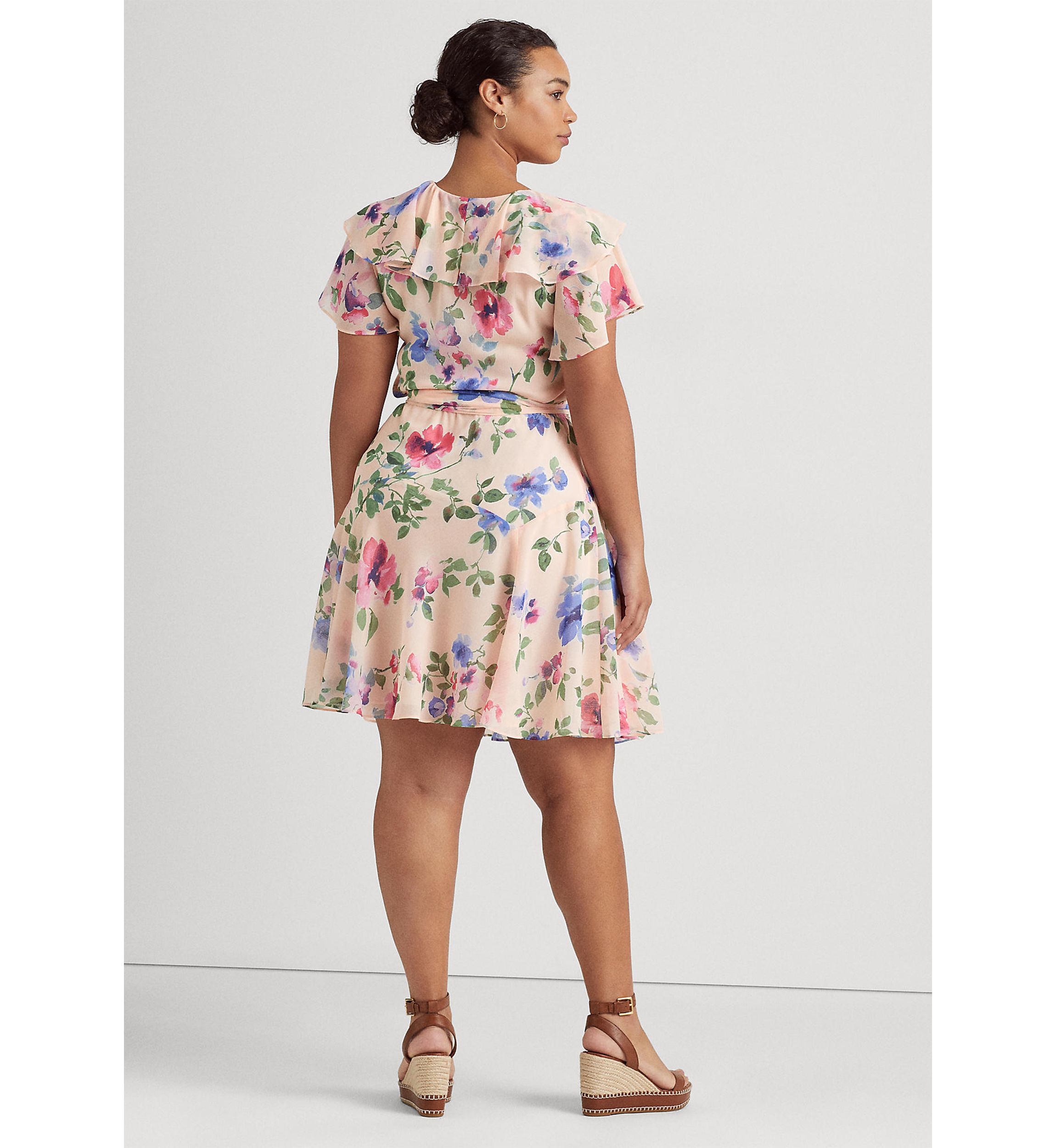 Plus Size Floral Belted Crinkle Georgette Dress