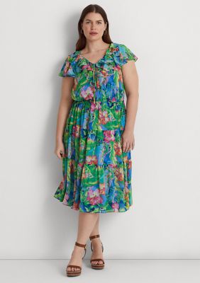 Lauren Ralph Lauren Plus Size Floral Crinkle Georgette Tiered Dress