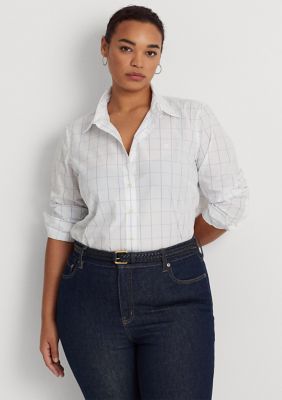 Lauren Ralph Lauren Plus Size Windowpane Cotton Broadcloth Shirt | belk