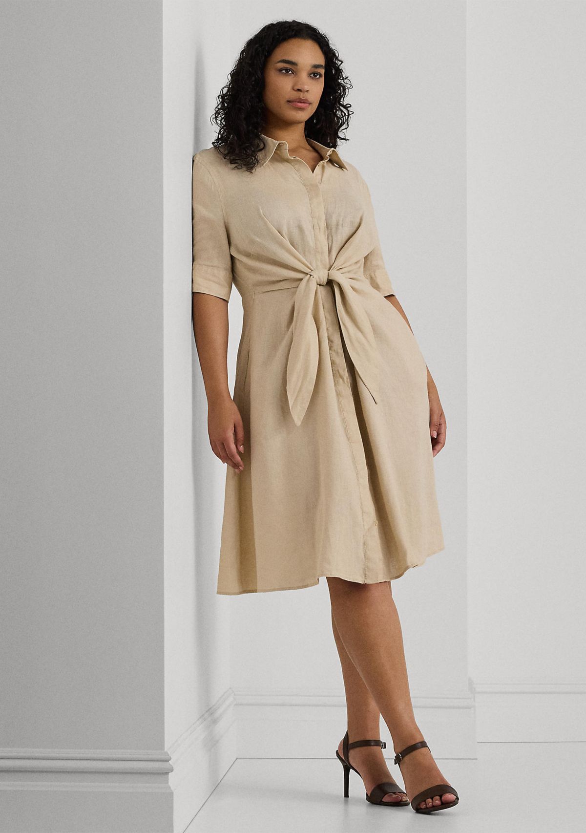 Plus-Size Tie-Front Linen Shirtdress