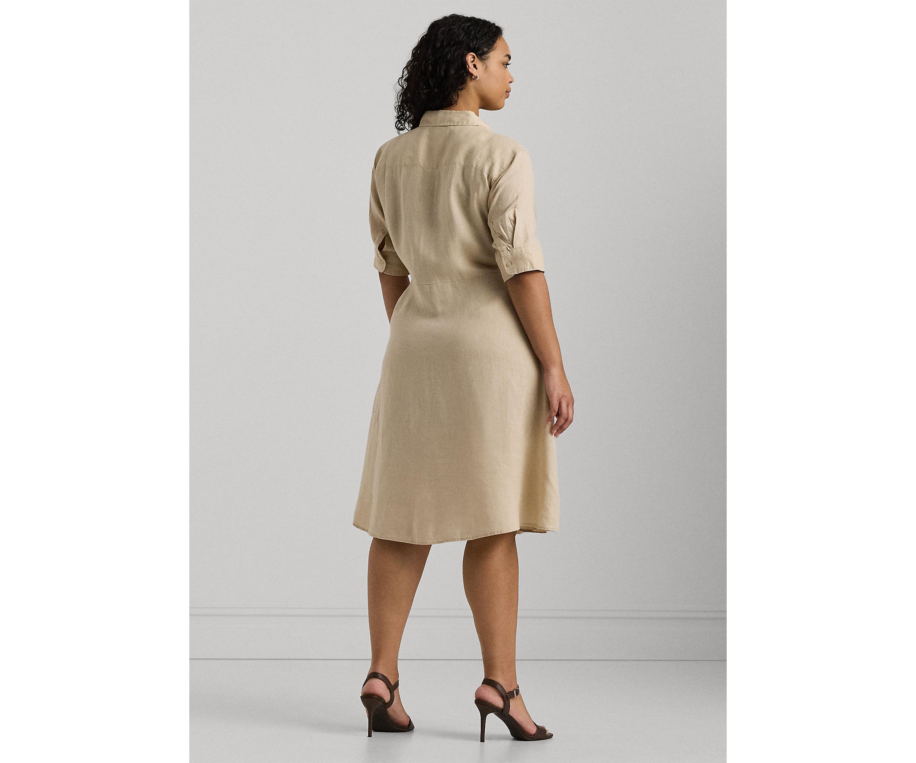 Plus-Size Tie-Front Linen Shirtdress