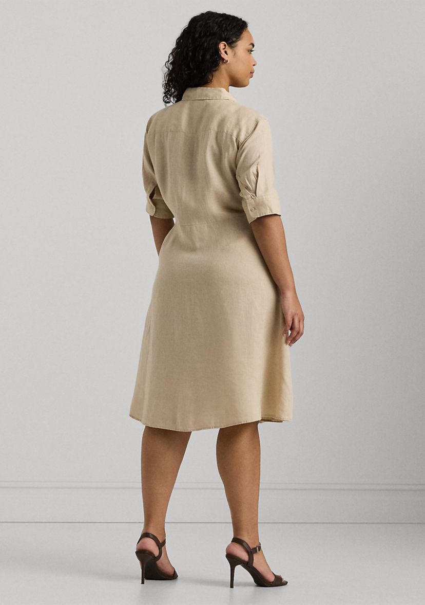 Plus-Size Tie-Front Linen Shirtdress