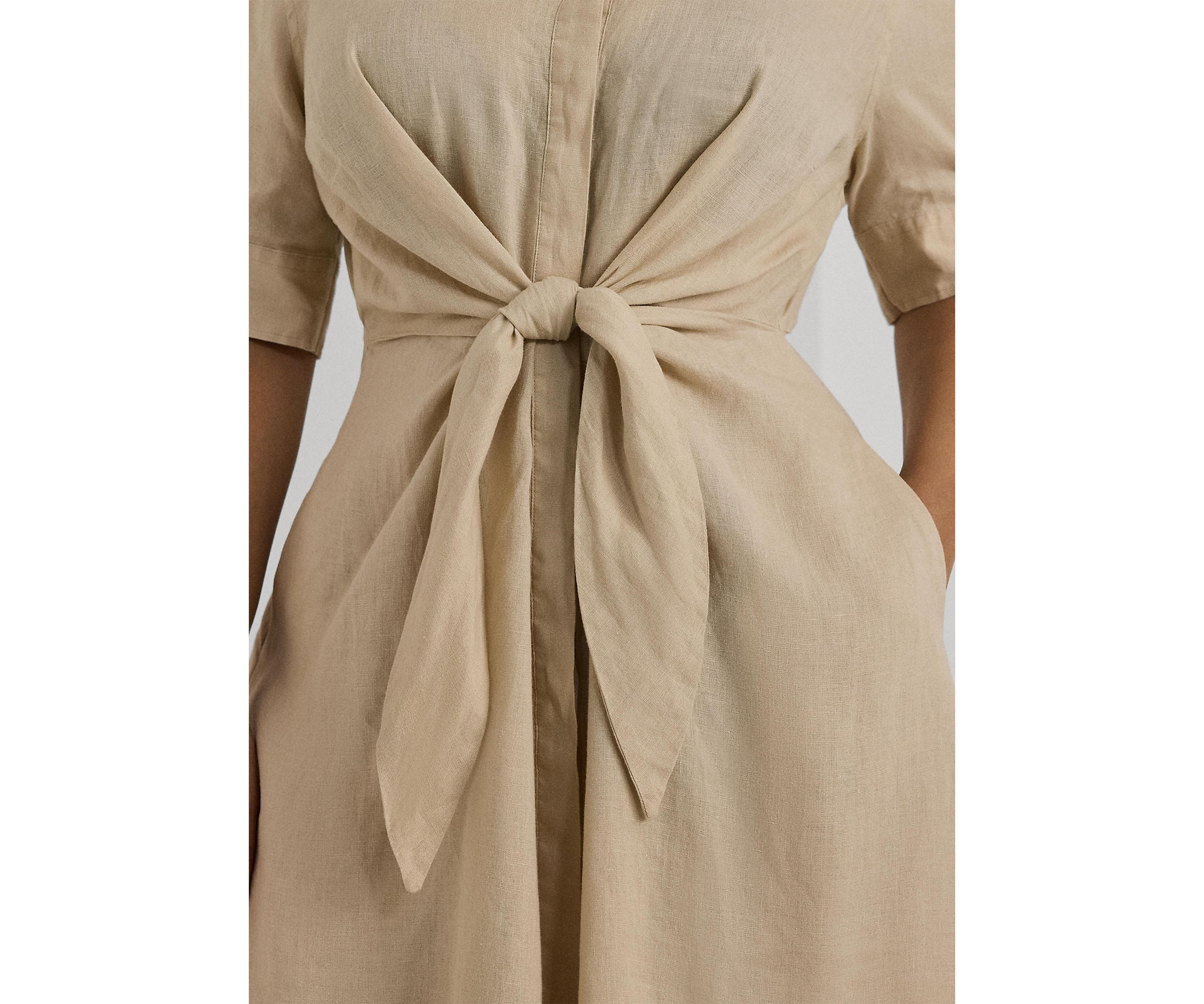 Plus-Size Tie-Front Linen Shirtdress
