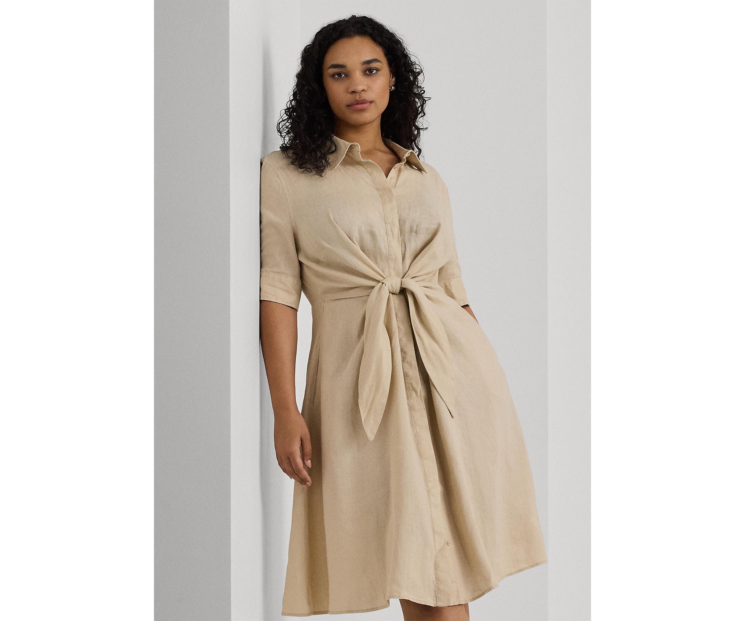Plus-Size Tie-Front Linen Shirtdress