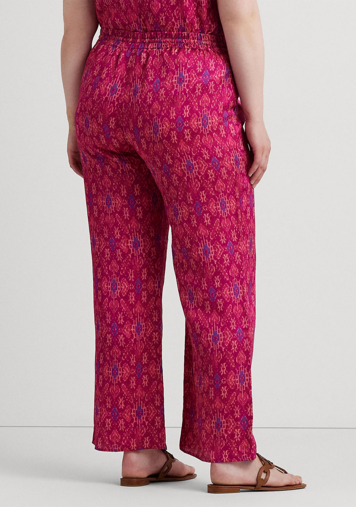 Plus-Size Geo-Print Satin Shantung Wide-Leg Pants
