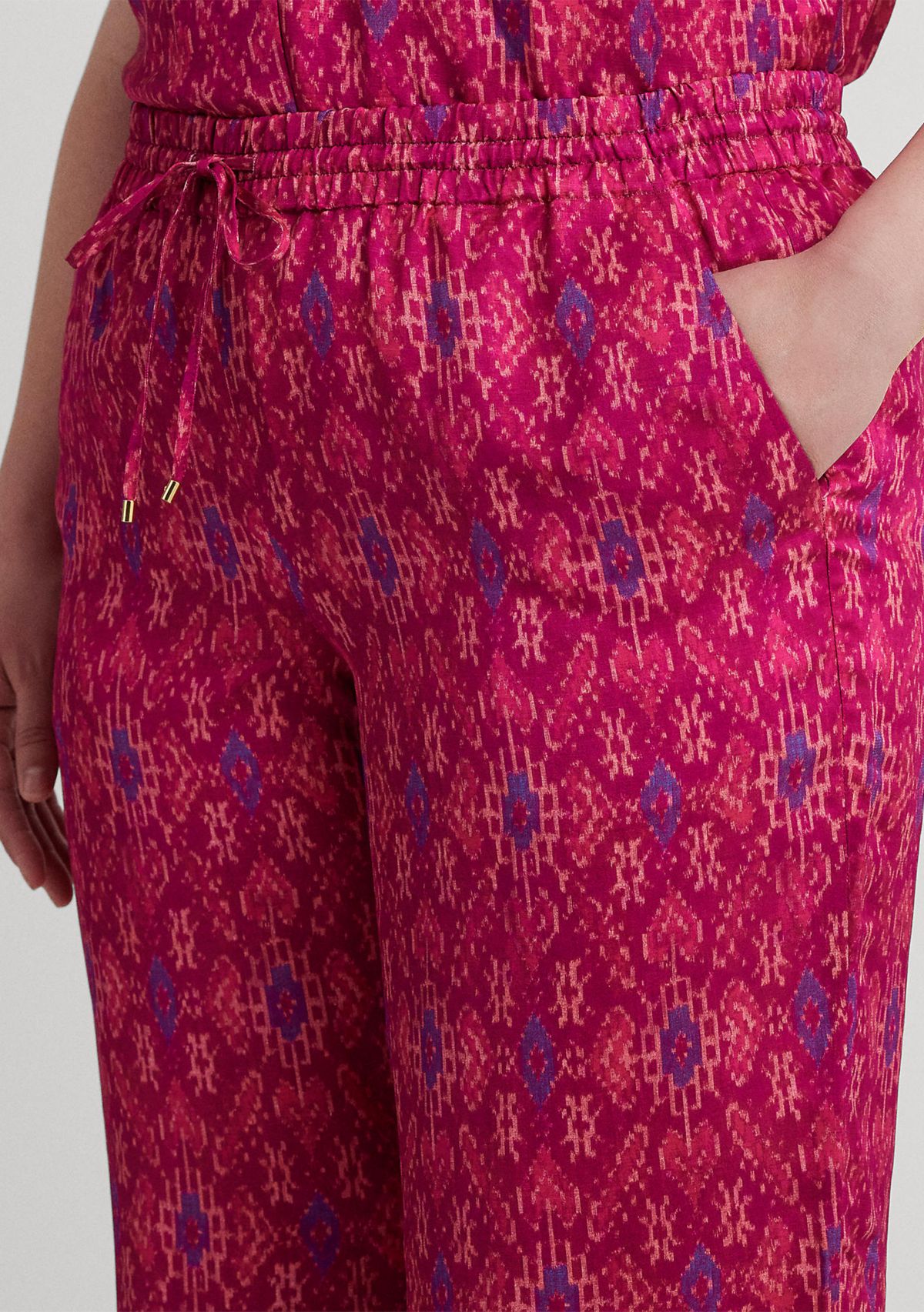 Plus-Size Geo-Print Satin Shantung Wide-Leg Pants