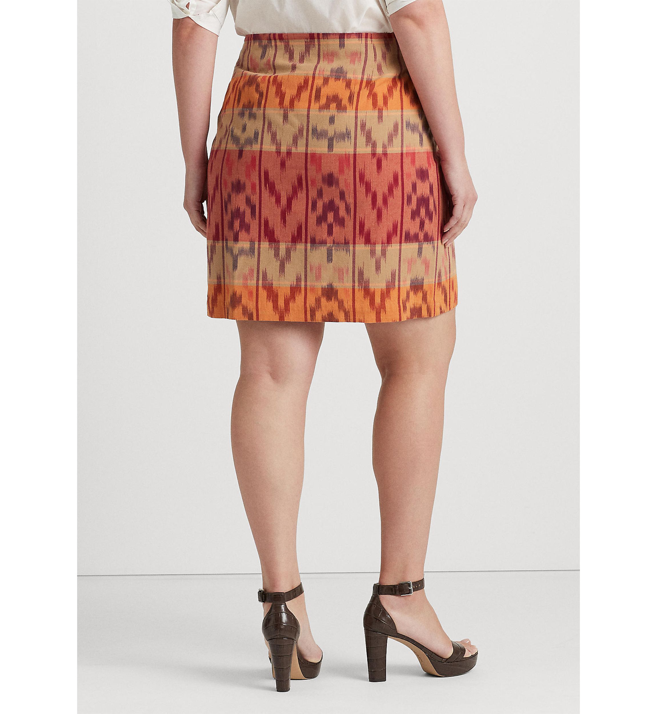 Plus-Size Geo-Motif Cotton-Linen Wrap Skirt
