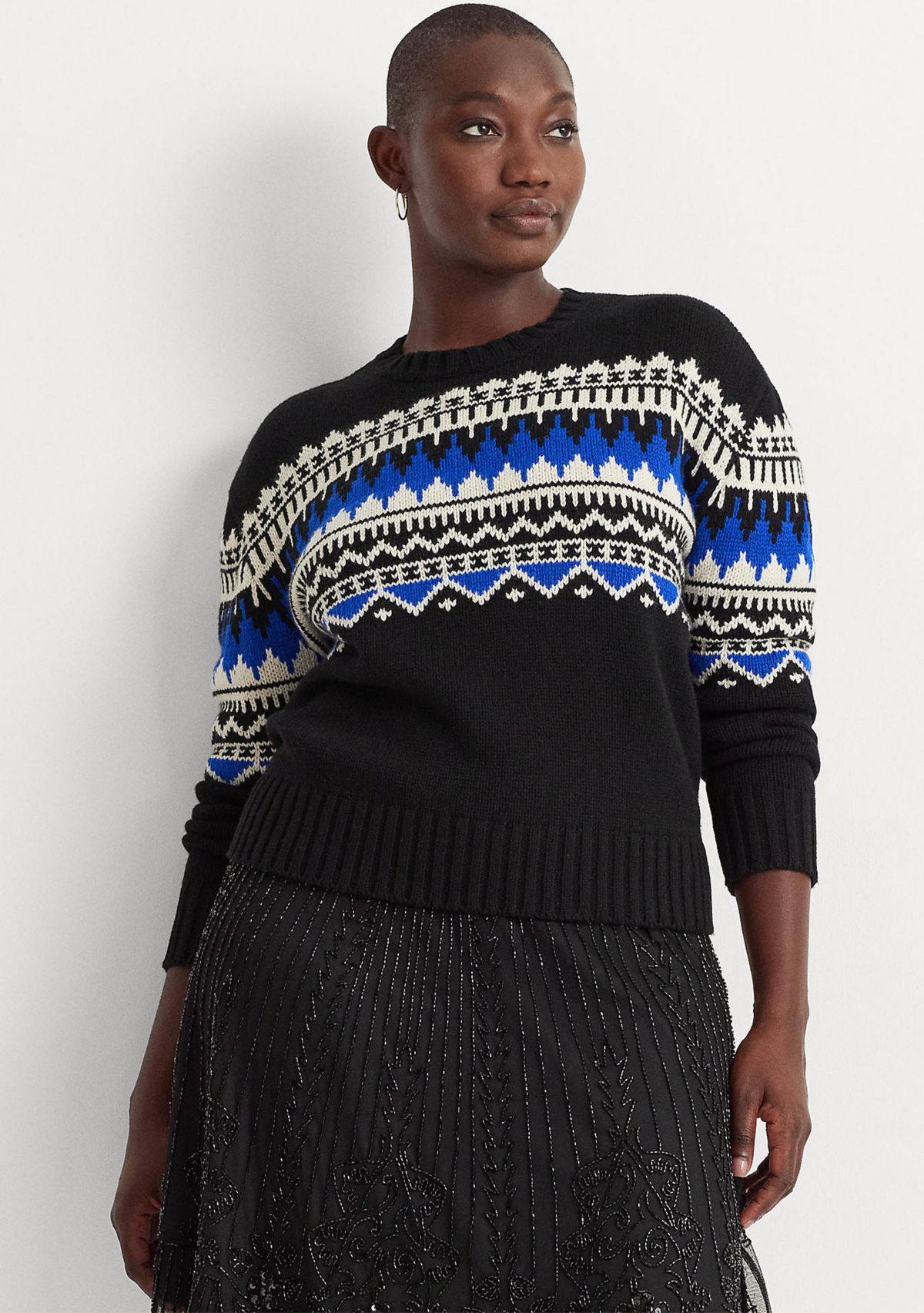 Plus Size Fair Isle Wool-Blend Crew Neck Sweater