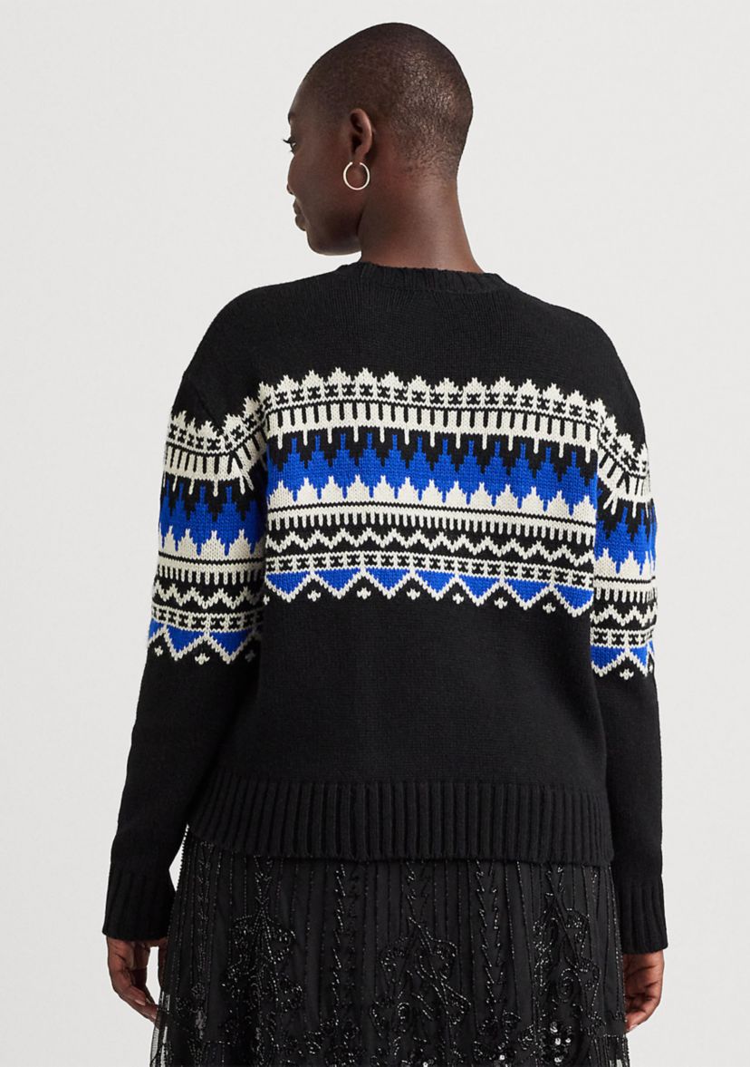 Plus Size Fair Isle Wool-Blend Crew Neck Sweater