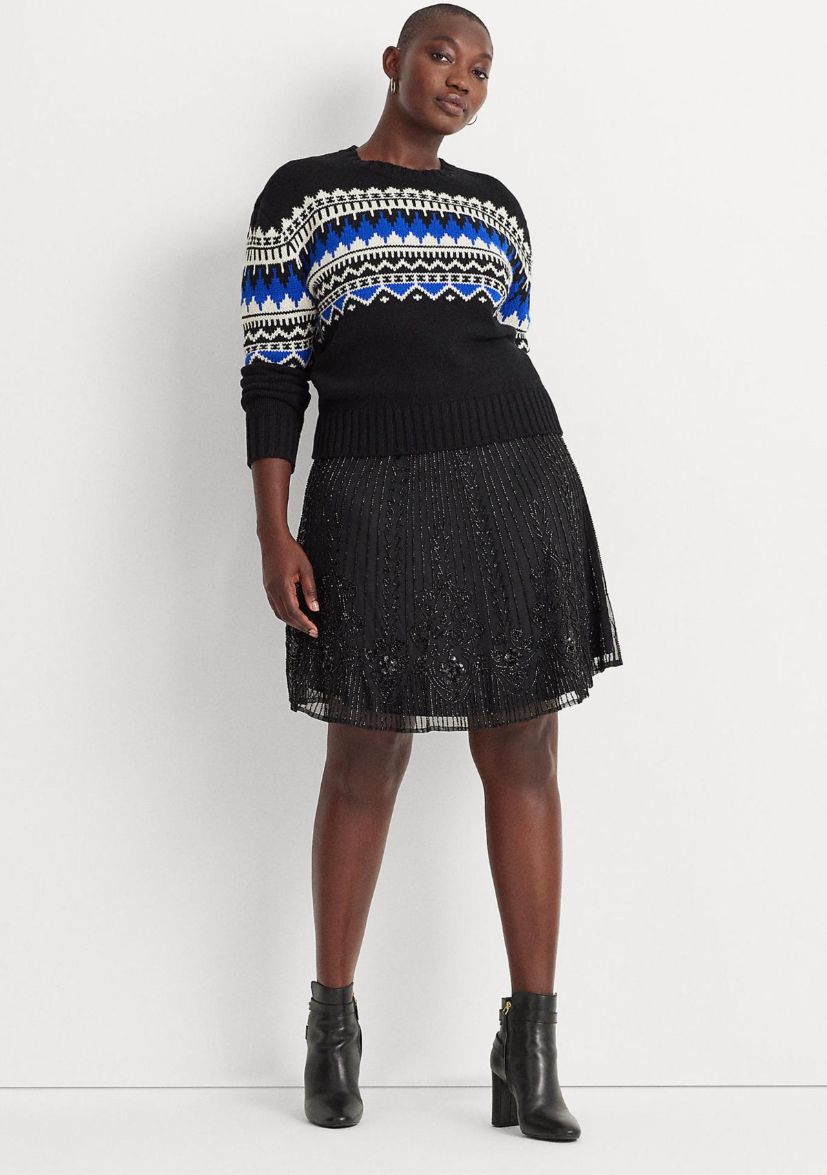 Plus Size Fair Isle Wool-Blend Crew Neck Sweater
