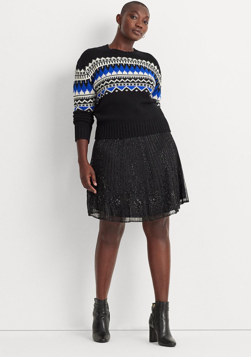 Plus Size Fair Isle Wool-Blend Crew Neck Sweater