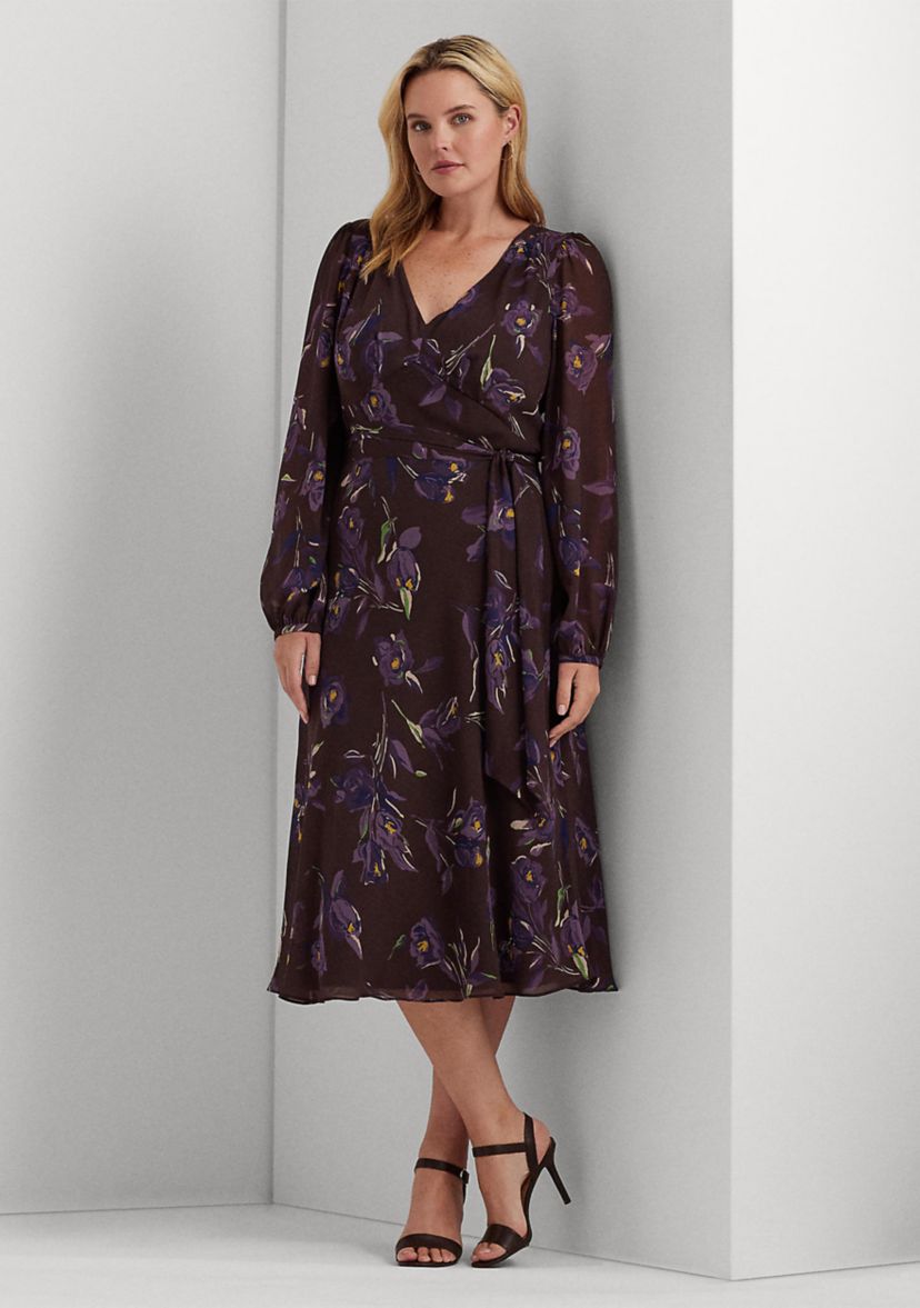 Plus Size Floral Belted Crinkle Georgette Dress