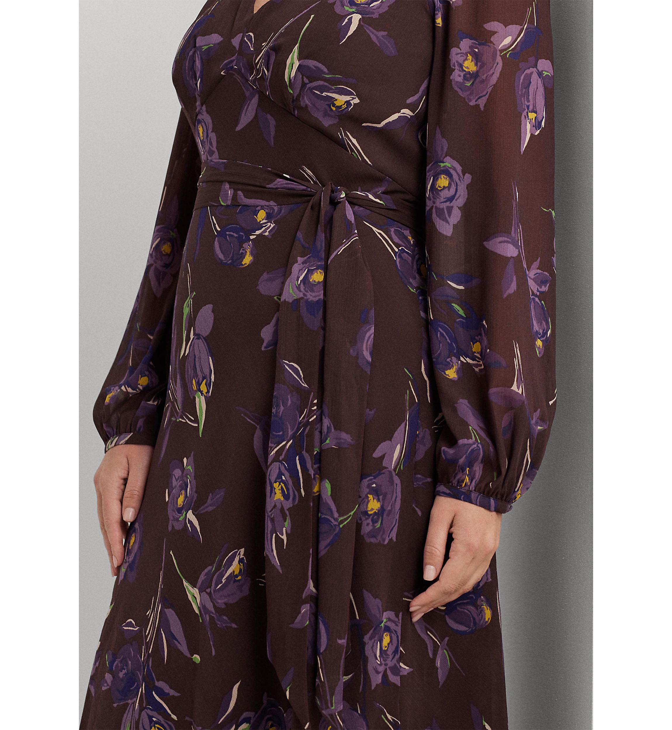Plus Size Floral Belted Crinkle Georgette Dress