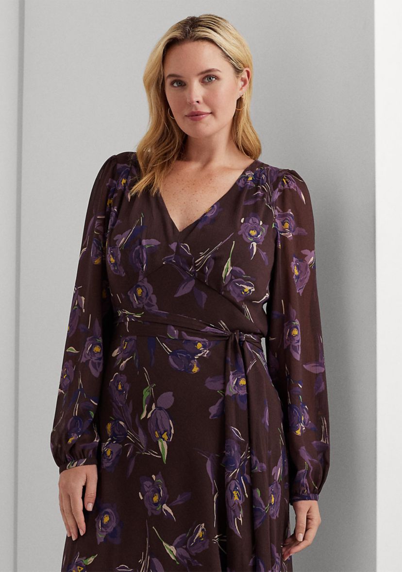 Plus Size Floral Belted Crinkle Georgette Dress
