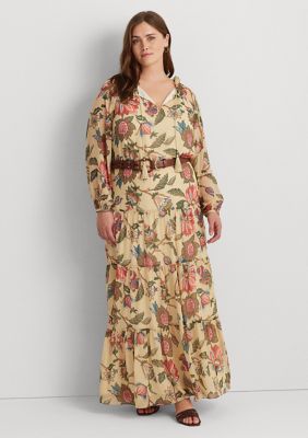 Lauren Ralph Lauren Long-Sleeved Silk-Ruffle Gown - Belk.com
