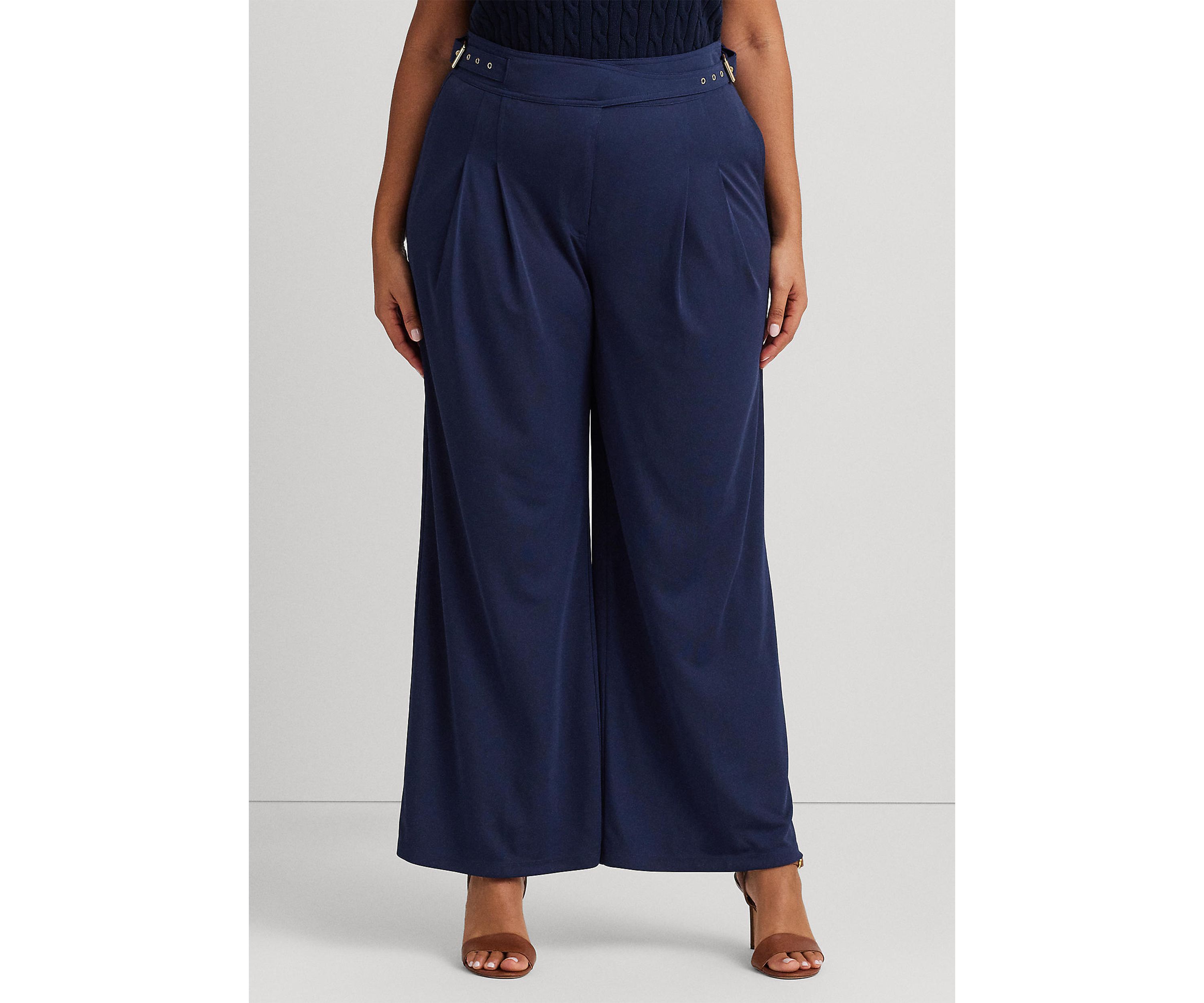 Plus Size Pleated Stretch Jersey Wide Leg Pants