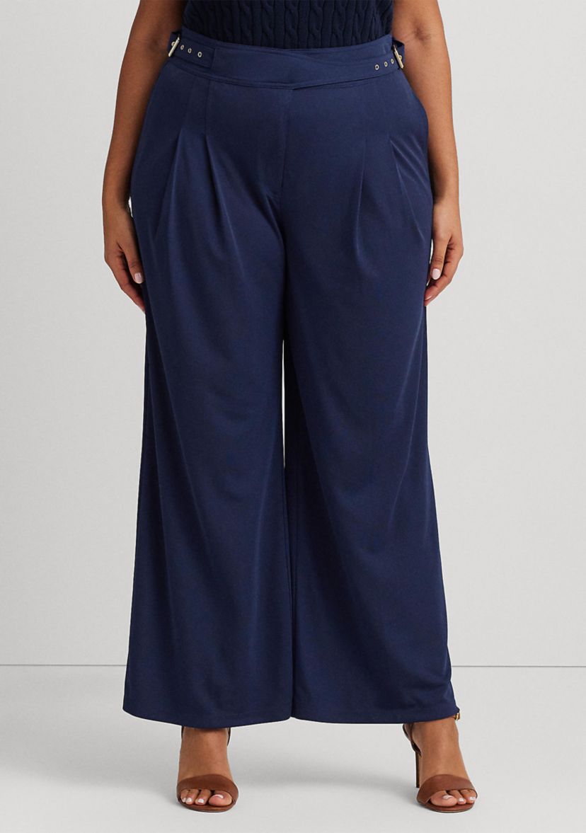 Plus Size Pleated Stretch Jersey Wide Leg Pants