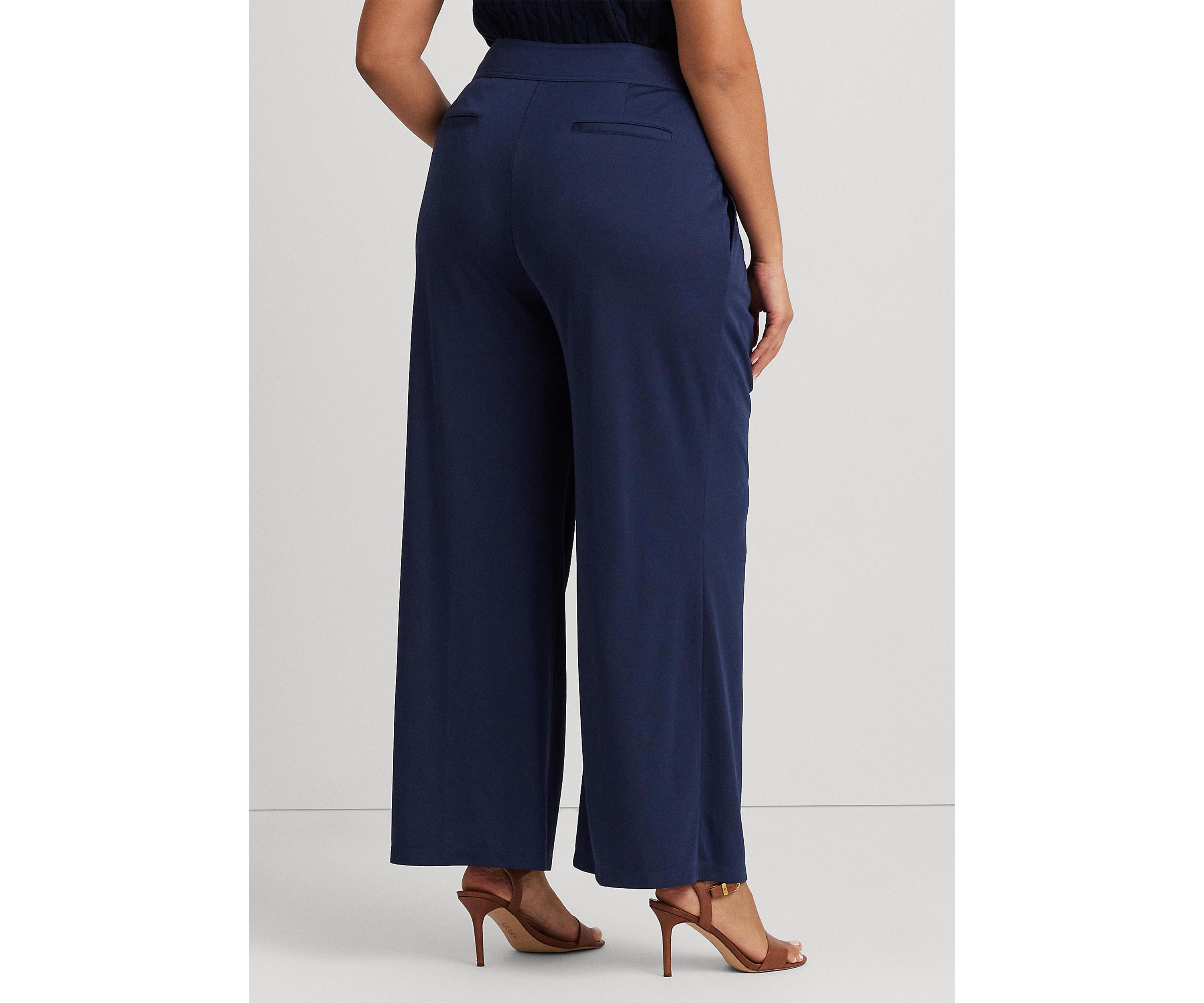 Plus Size Pleated Stretch Jersey Wide Leg Pants