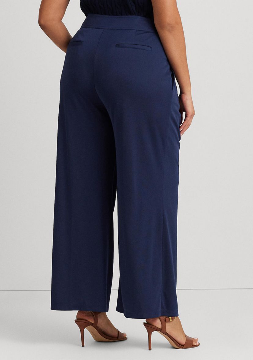 Plus Size Pleated Stretch Jersey Wide Leg Pants