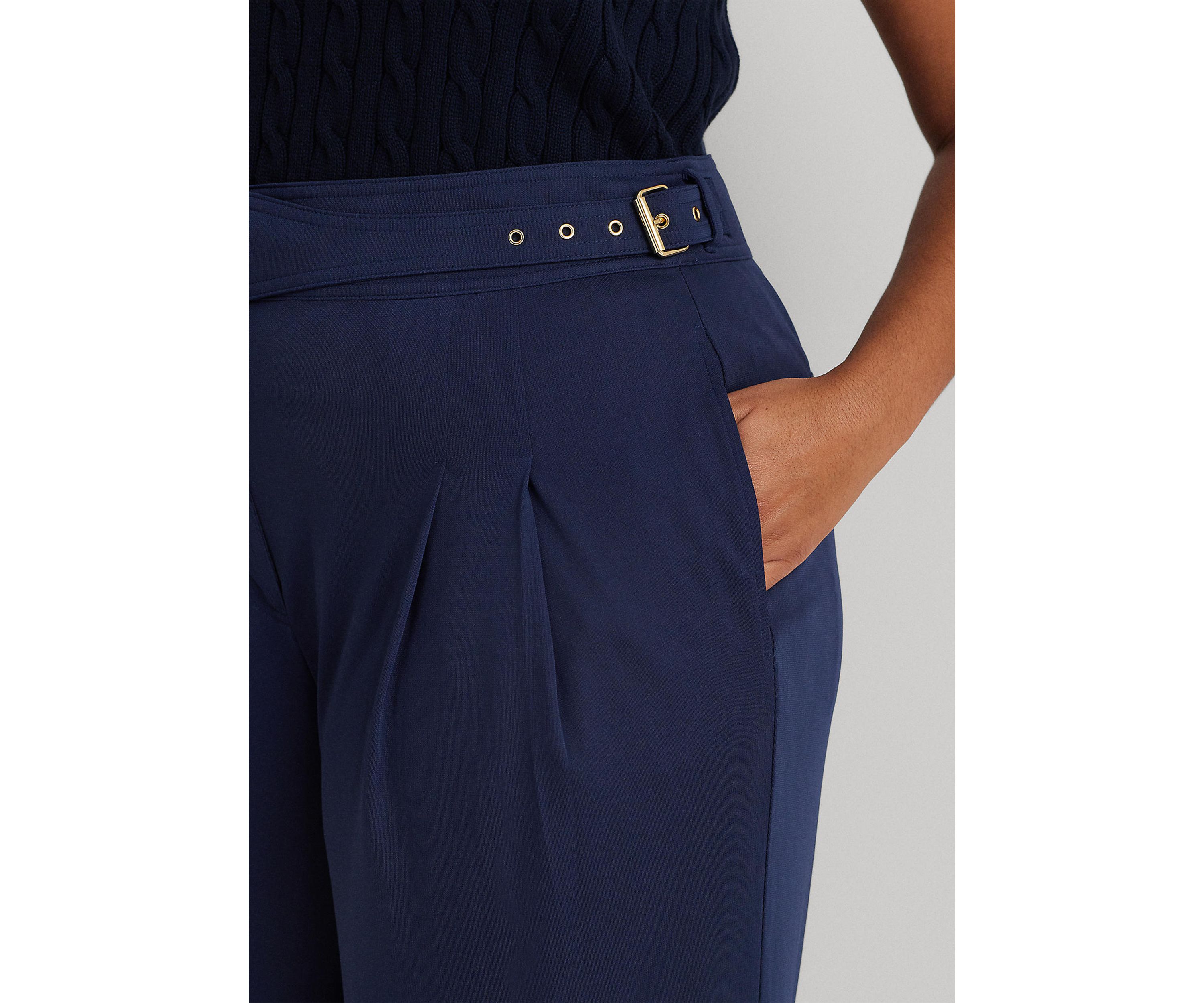 Plus Size Pleated Stretch Jersey Wide Leg Pants