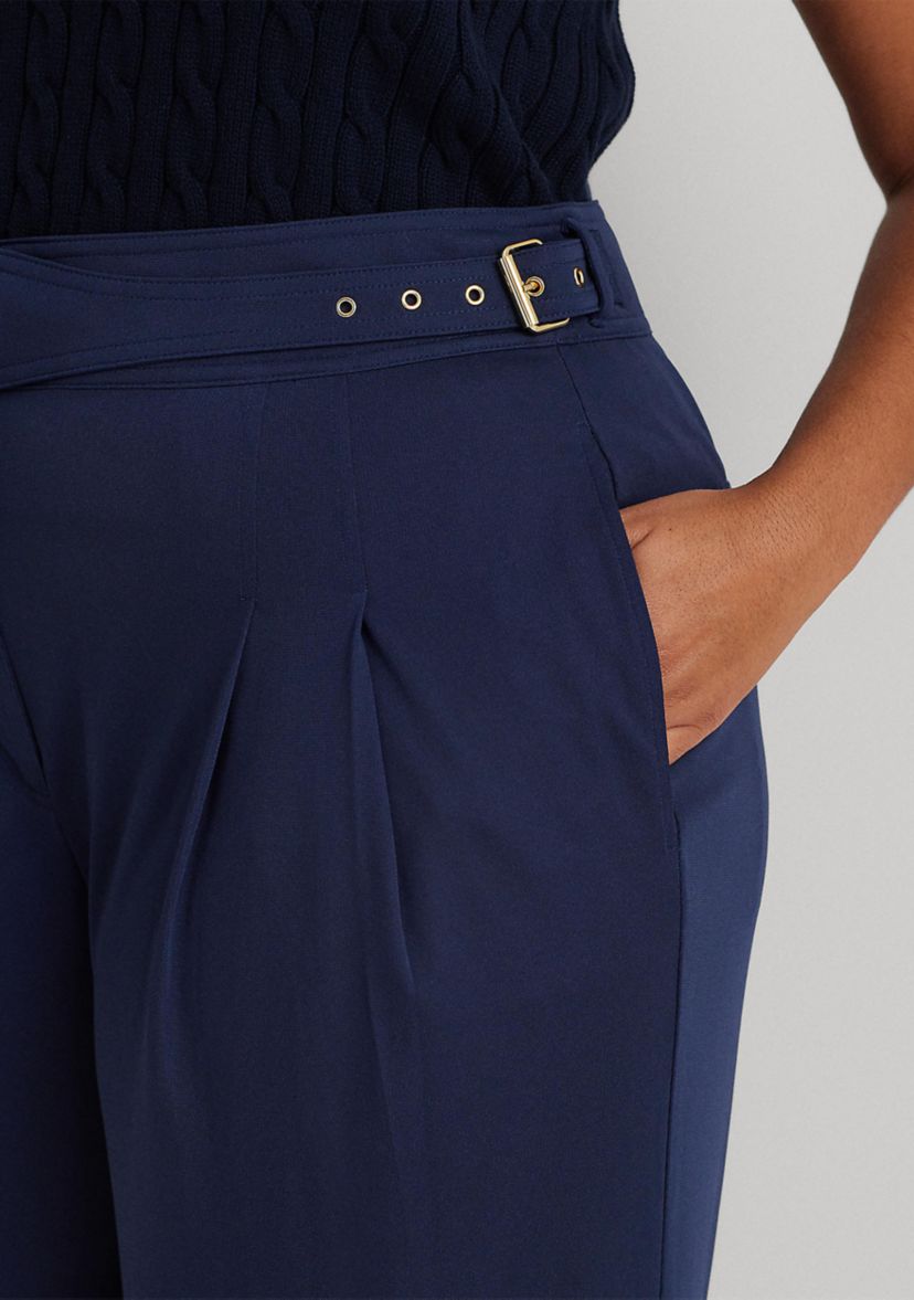 Plus Size Pleated Stretch Jersey Wide Leg Pants