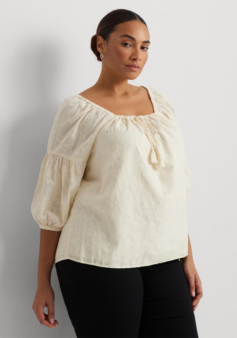 Plus Size Paisley Cotton Jacquard Blouse