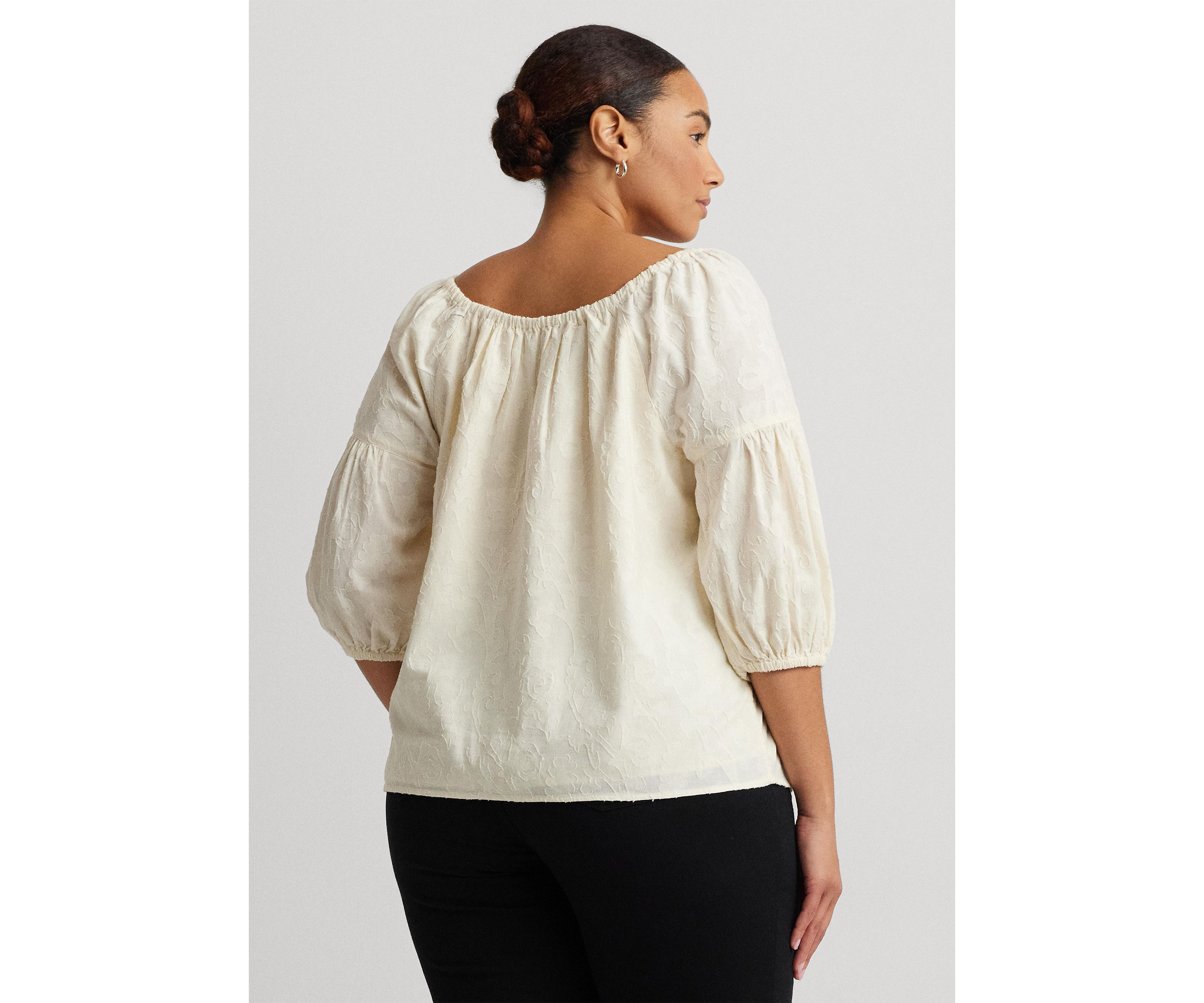 Plus Size Paisley Cotton Jacquard Blouse