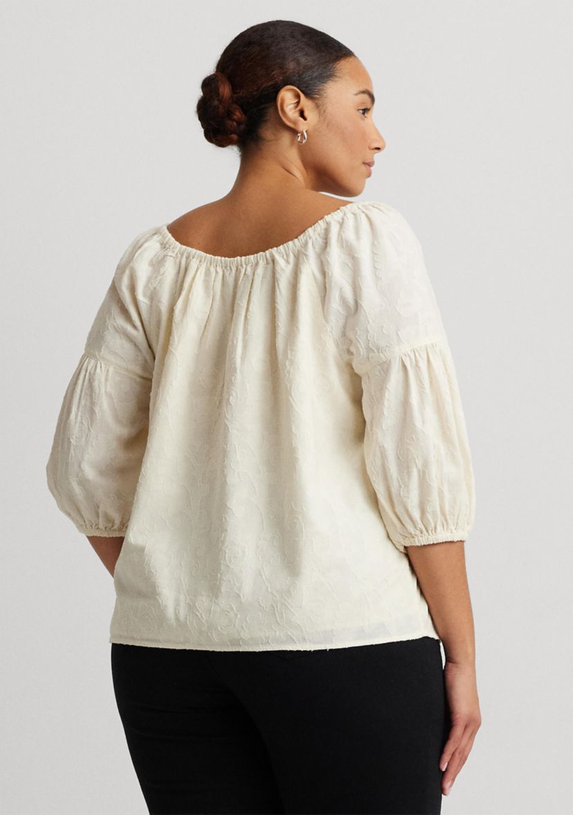 Plus Size Paisley Cotton Jacquard Blouse