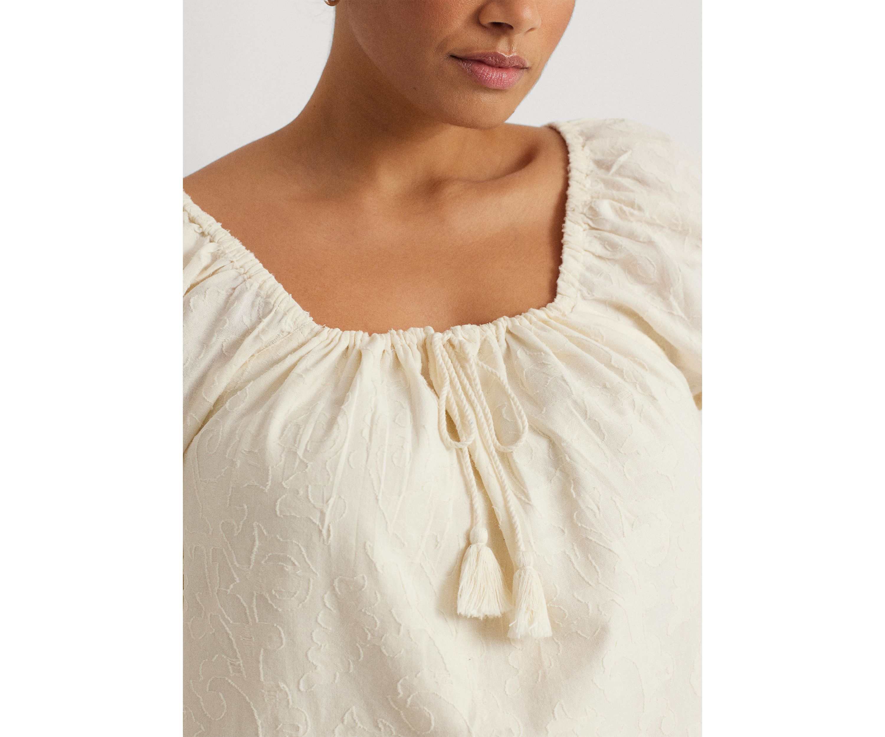 Plus Size Paisley Cotton Jacquard Blouse