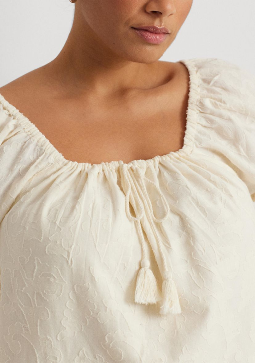 Plus Size Paisley Cotton Jacquard Blouse
