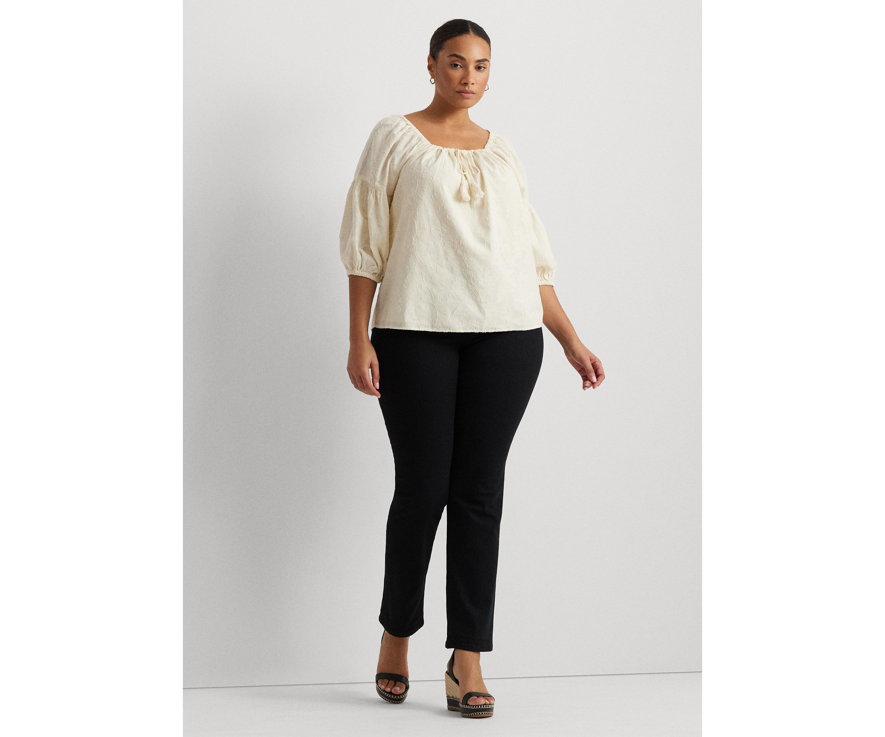 Plus Size Paisley Cotton Jacquard Blouse