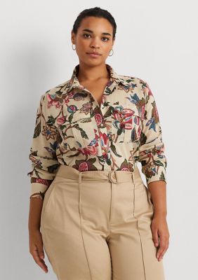 Lauren Ralph Lauren Women's Plus-Size Floral Cotton Voile Shirt