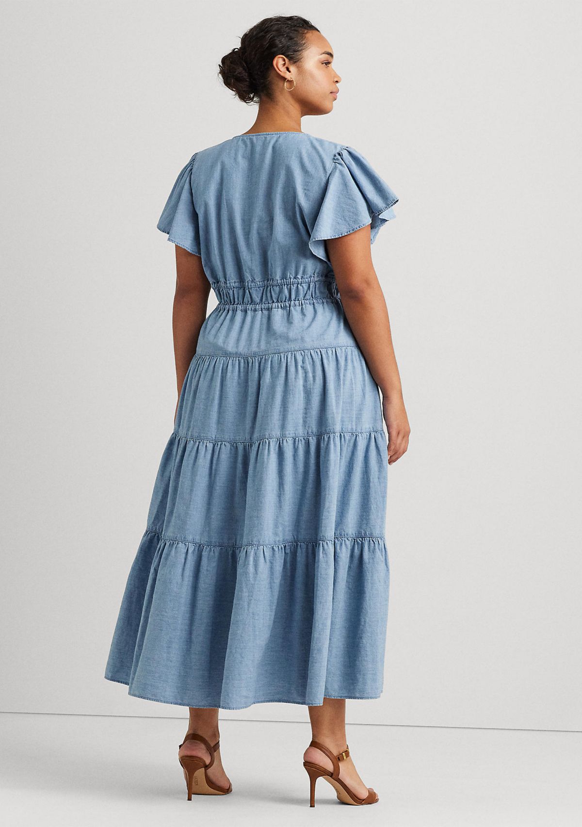 Plus Size Chambray Tiered Maxi Dress