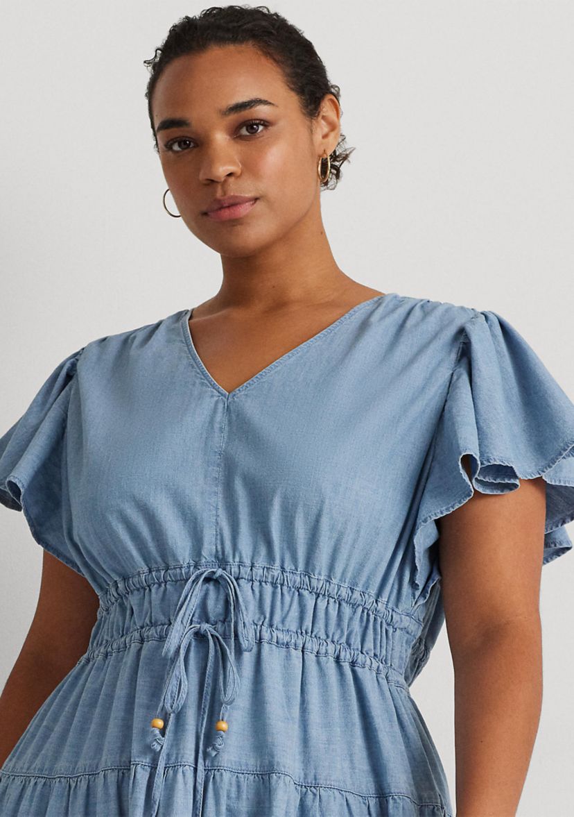 Plus Size Chambray Tiered Maxi Dress