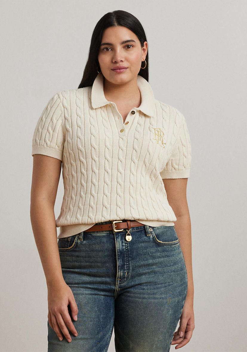 Lauren Ralph Lauren Plus Size Cable Knit Cotton Polo Sweater | Belk