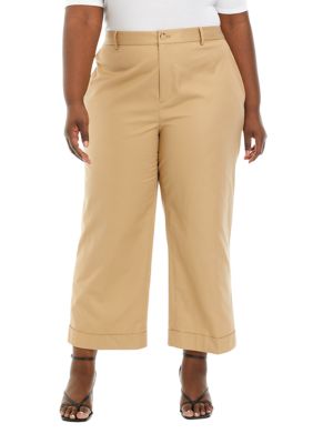Lauren Ralph Lauren Women's Plus Size Linen Ankle Pants (20W, Tan) at   Women's Clothing store