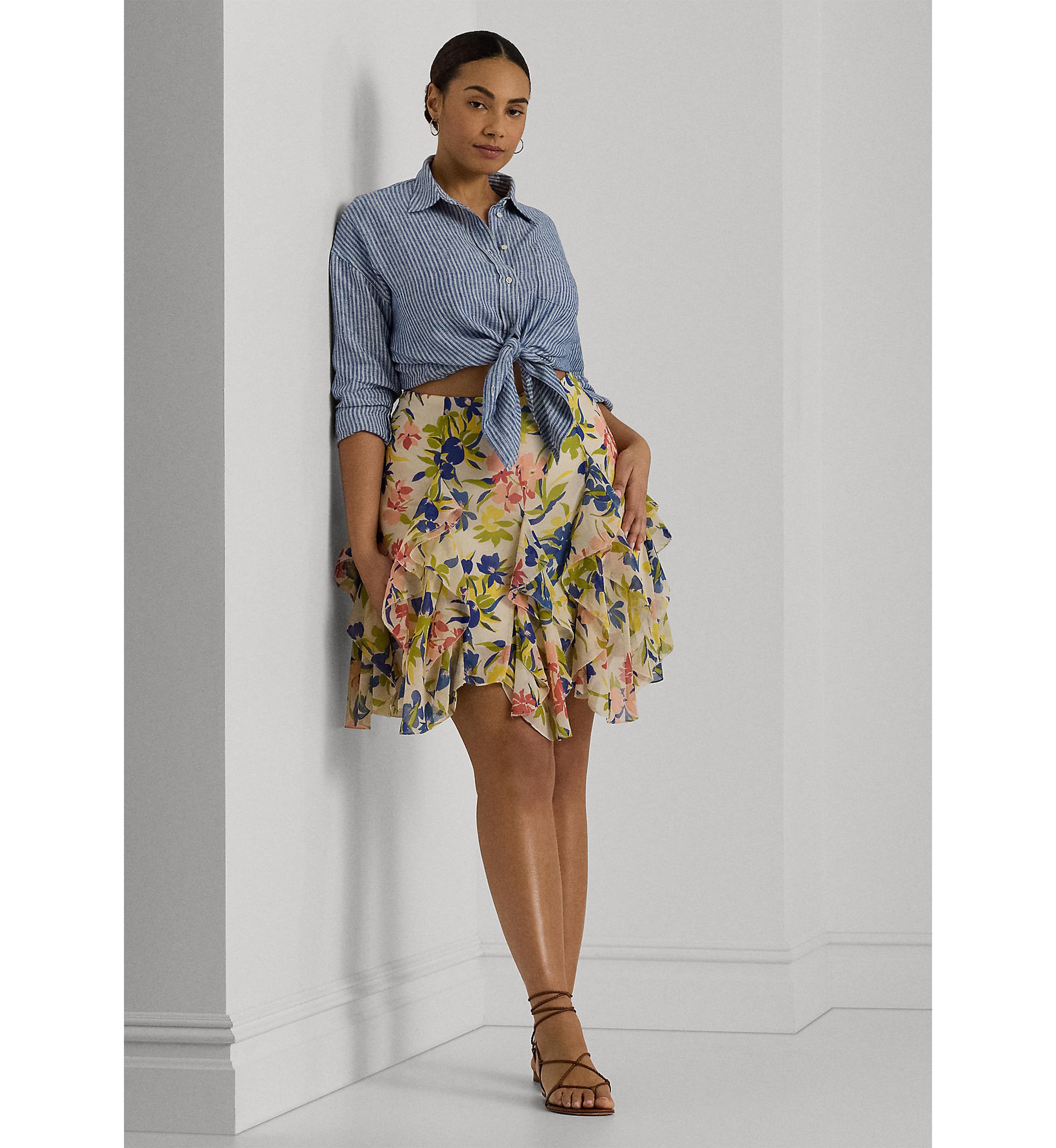 Plus Size Relaxed Fit Pinstripe Linen Shirt