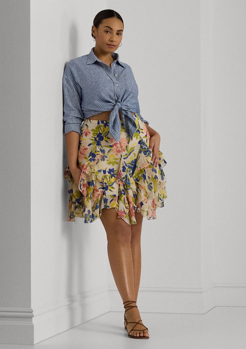 Plus Size Relaxed Fit Pinstripe Linen Shirt
