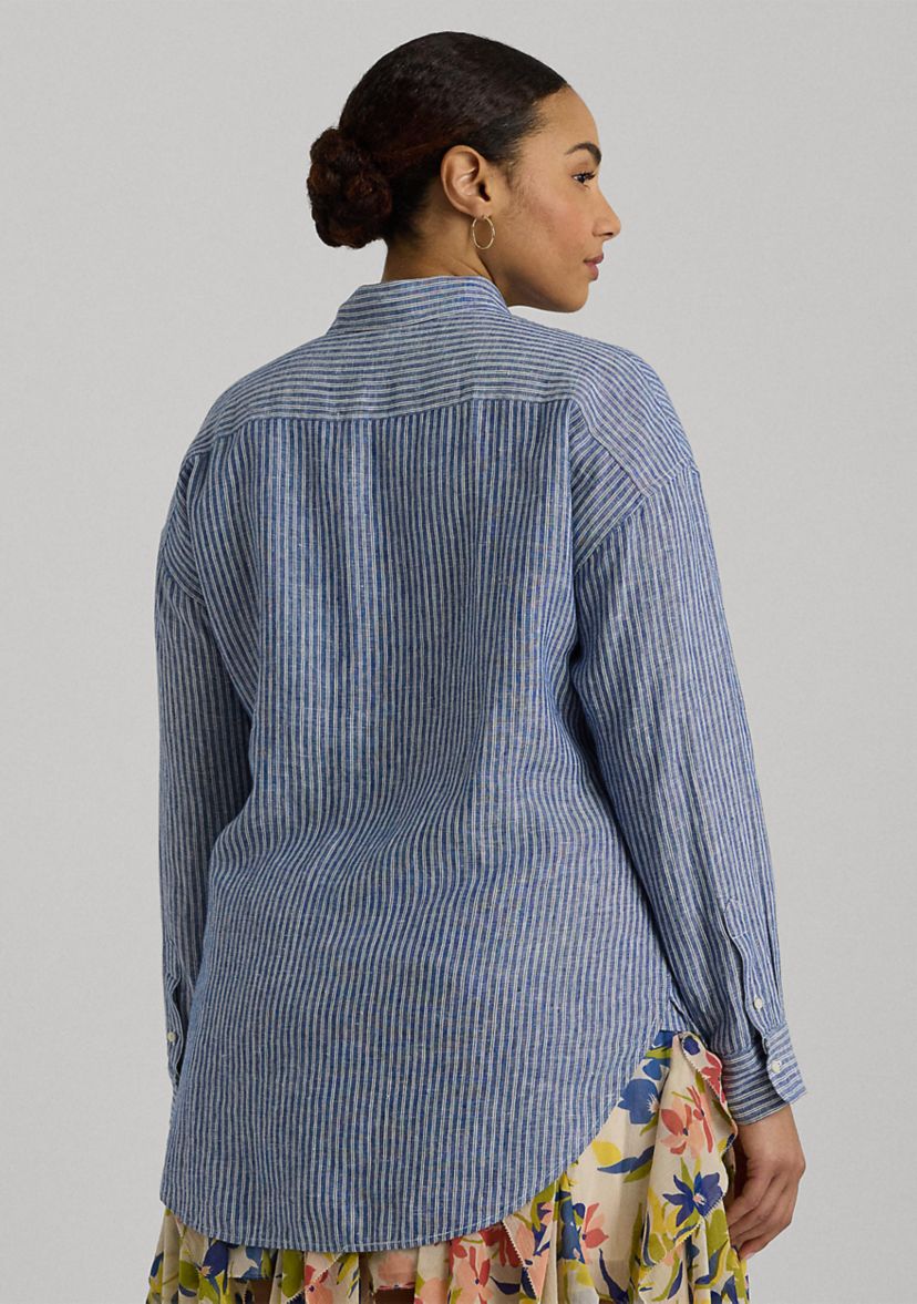 Plus Size Relaxed Fit Pinstripe Linen Shirt