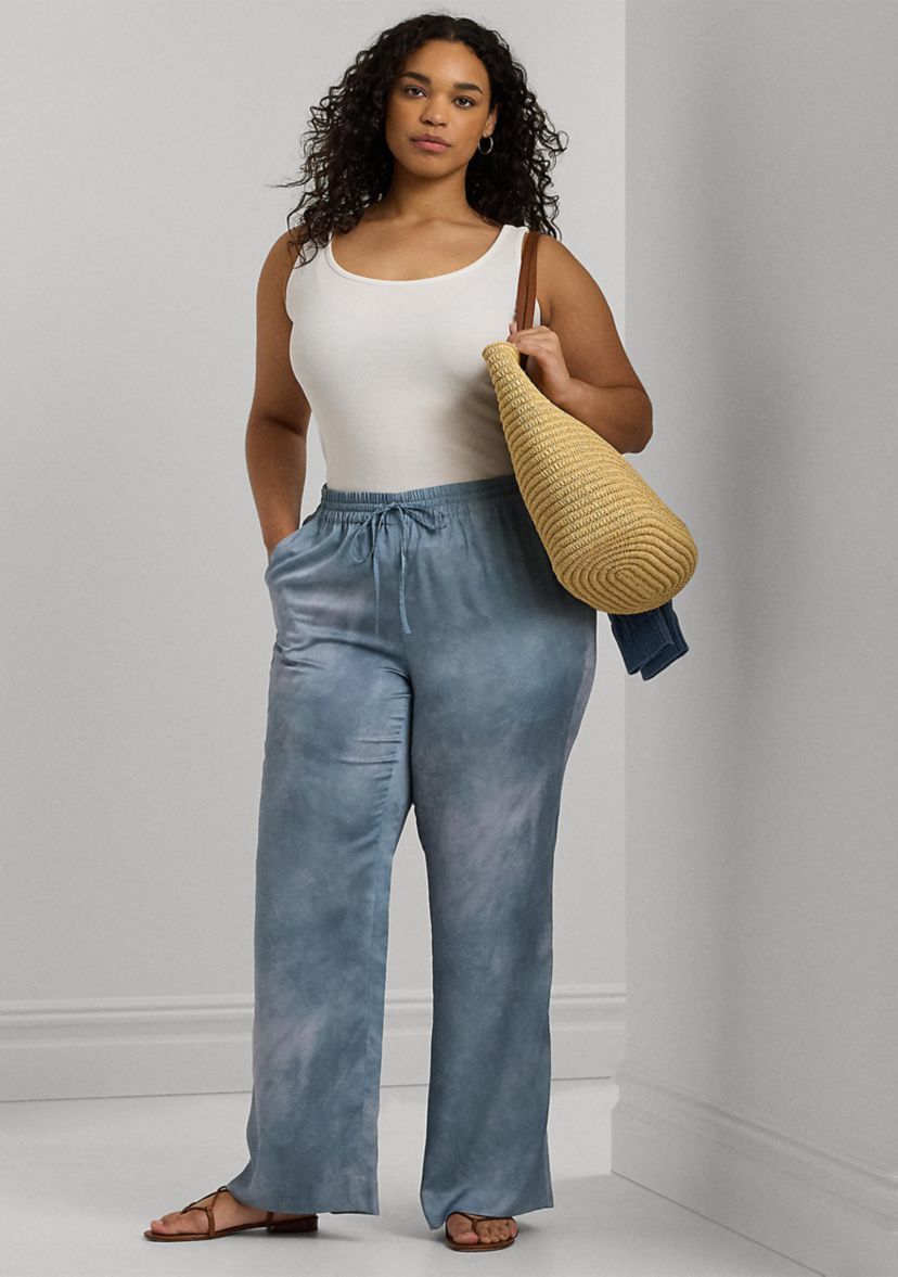 Plus Size Print Charmeuse Wide Leg Pants