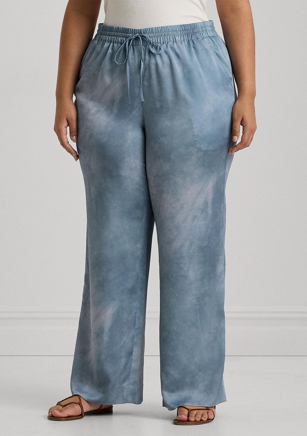 Plus Size Print Charmeuse Wide Leg Pants