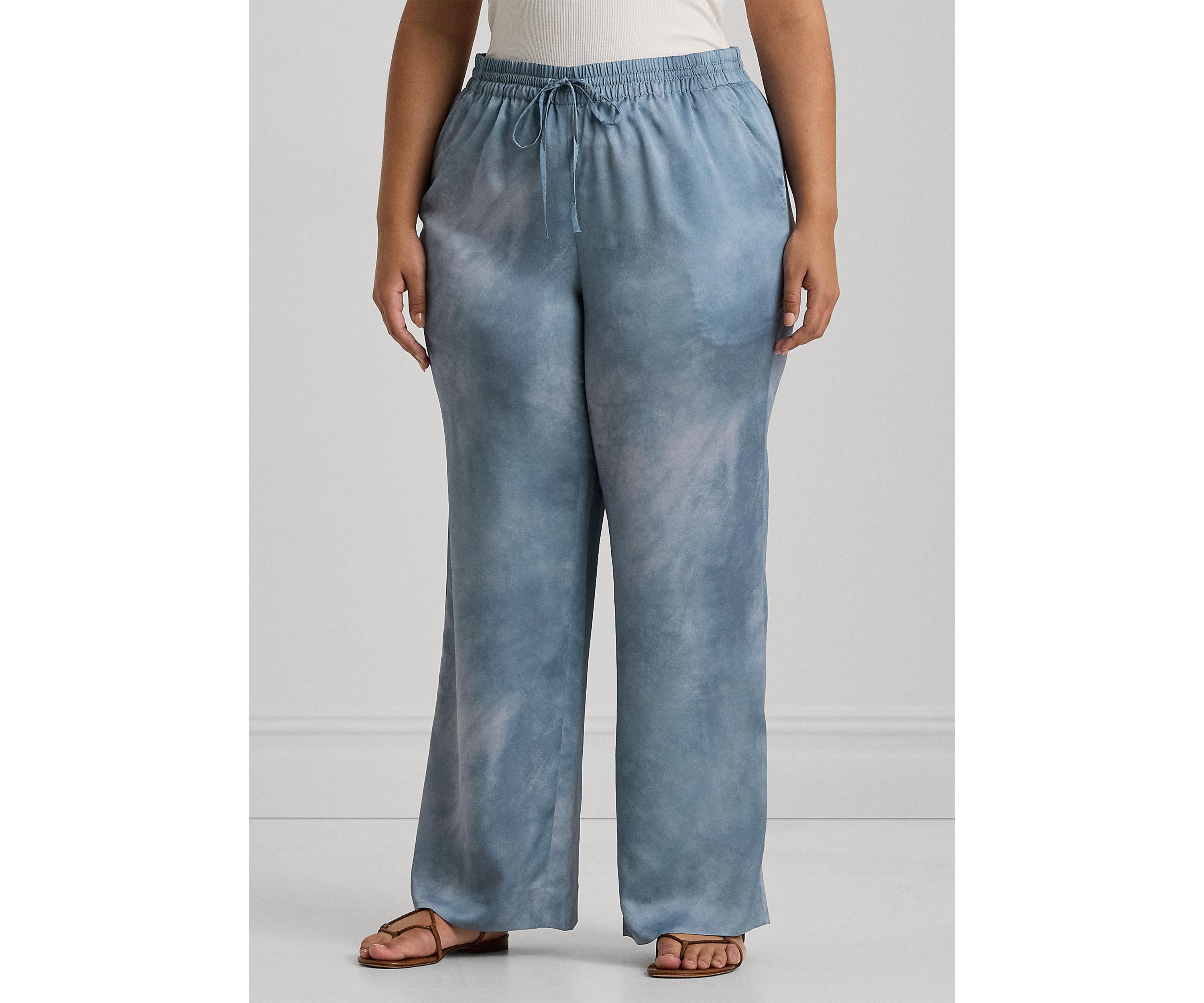 Plus Size Print Charmeuse Wide Leg Pants