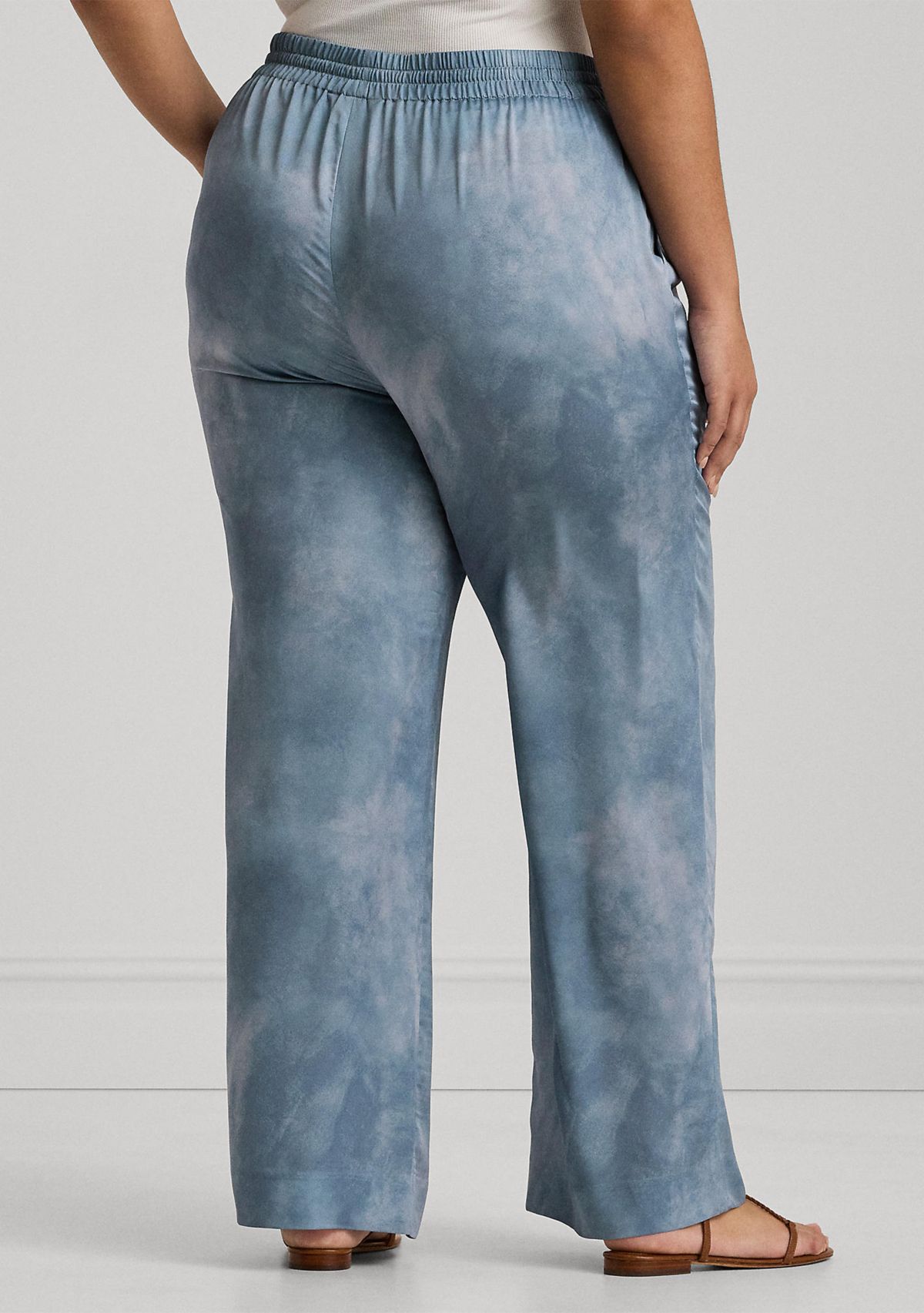 Plus Size Print Charmeuse Wide Leg Pants