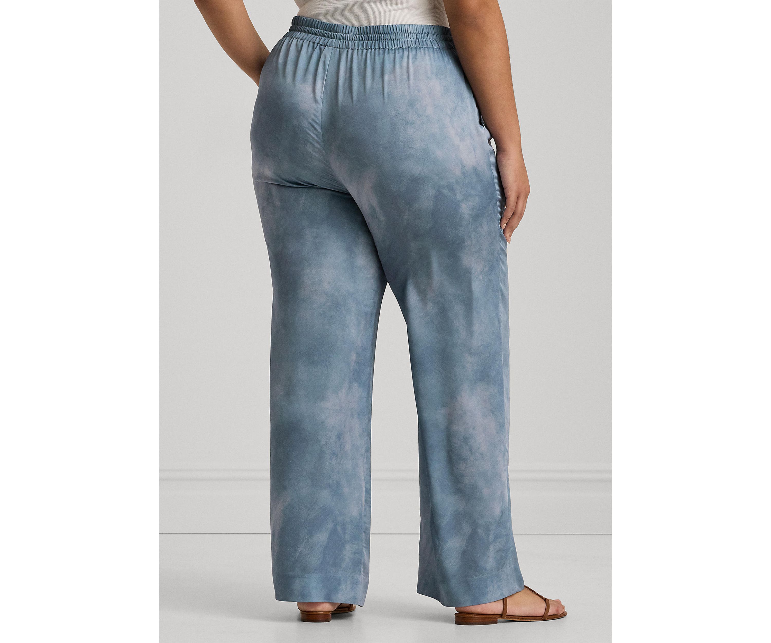 Plus Size Print Charmeuse Wide Leg Pants