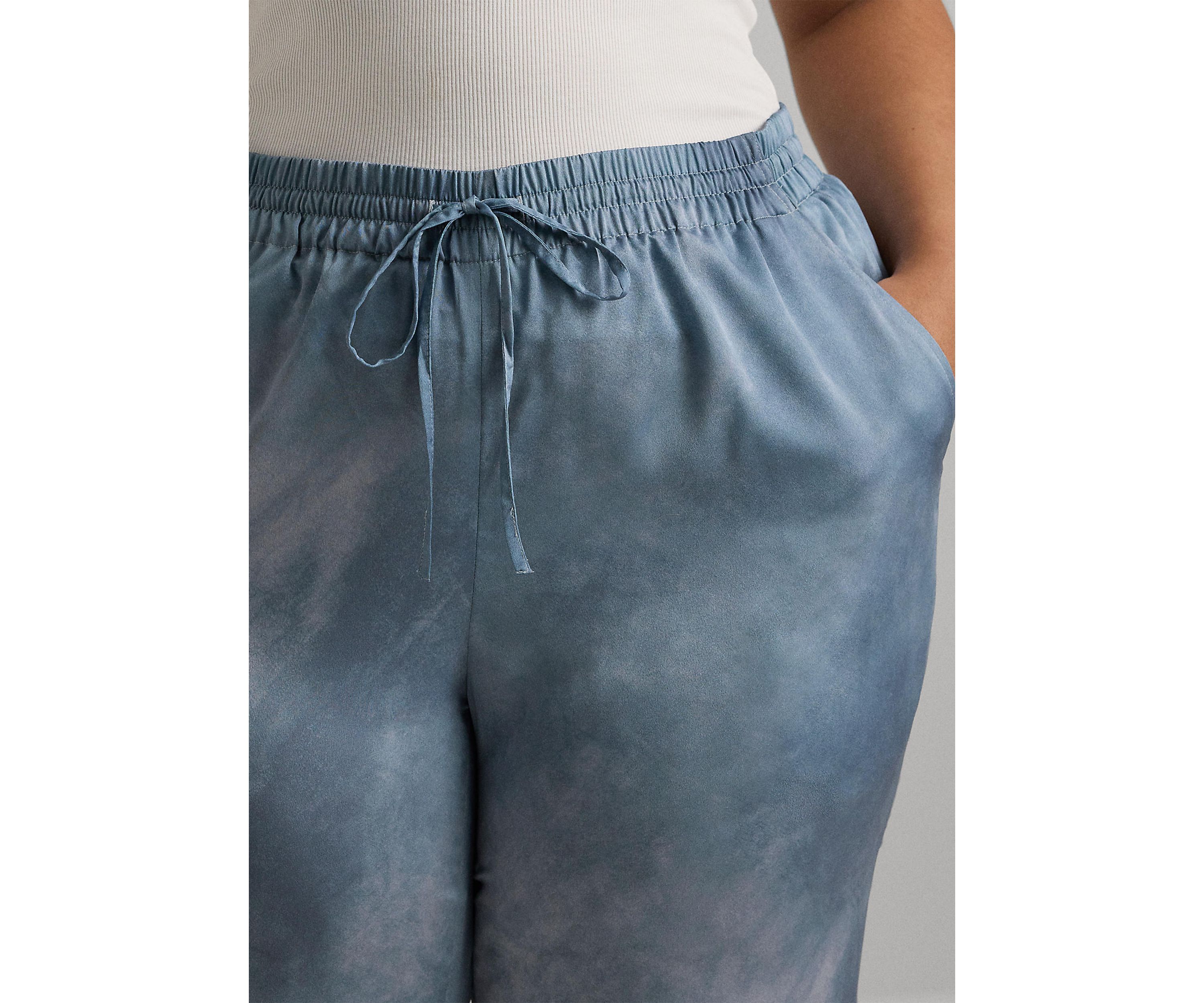 Plus Size Print Charmeuse Wide Leg Pants