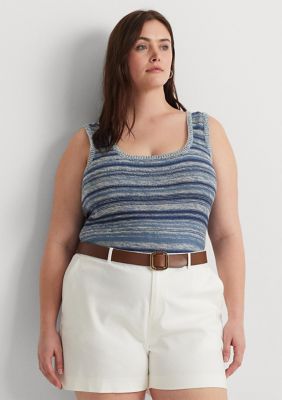 Lauren Ralph Lauren Women's Plus Size Striped Linen Cotton Sweater Tank Top, 2X -  0197574132050