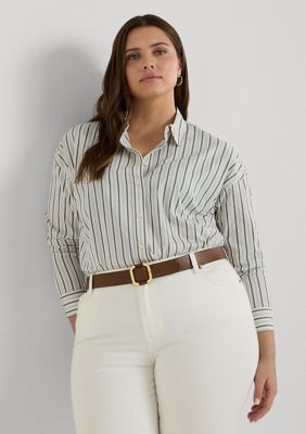 Lauren Ralph Lauren Women's Plus Size Striped Cotton Broadcloth Shirt, 3X