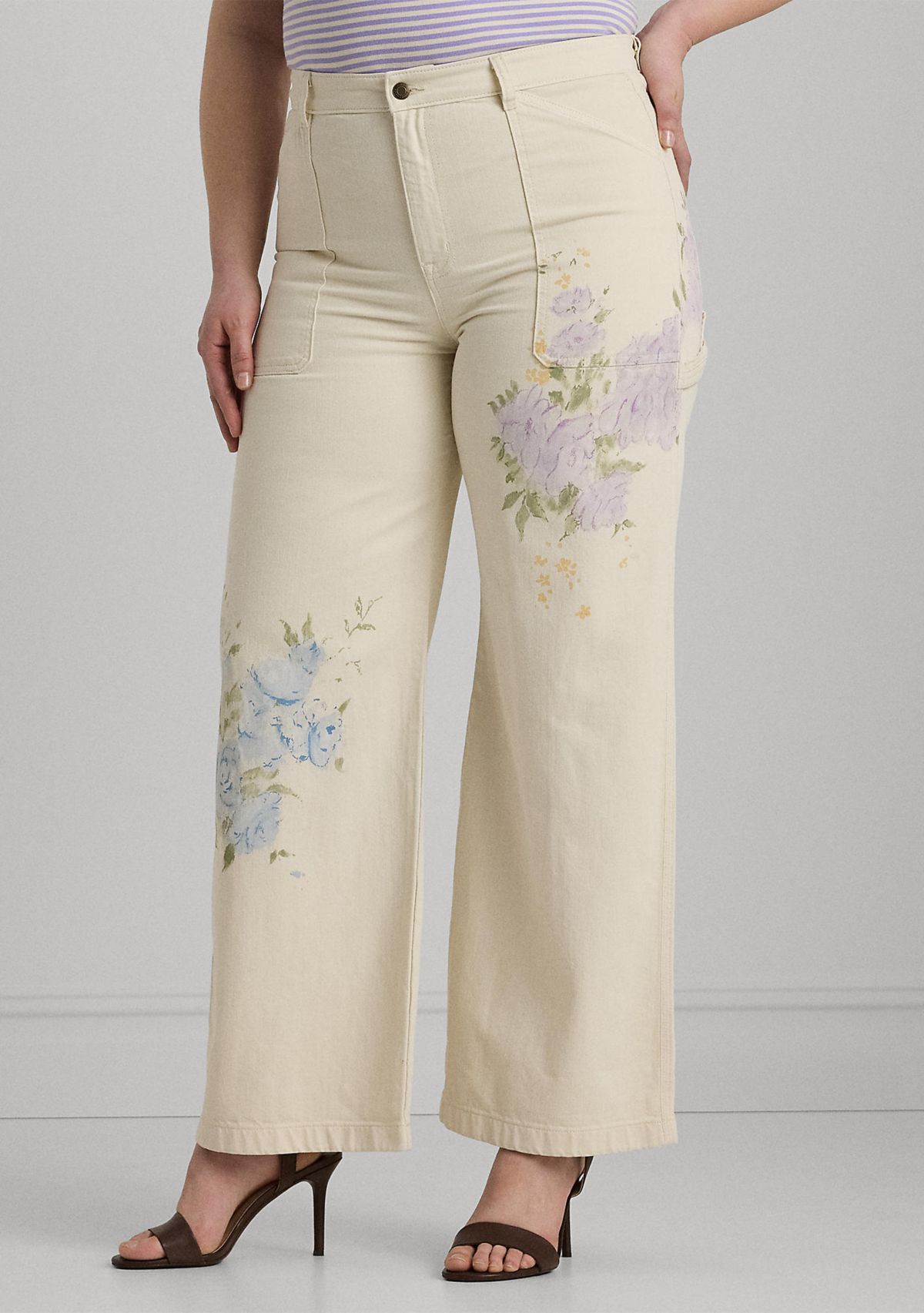 Plus Size Floral High Rise Wide Leg Jeans